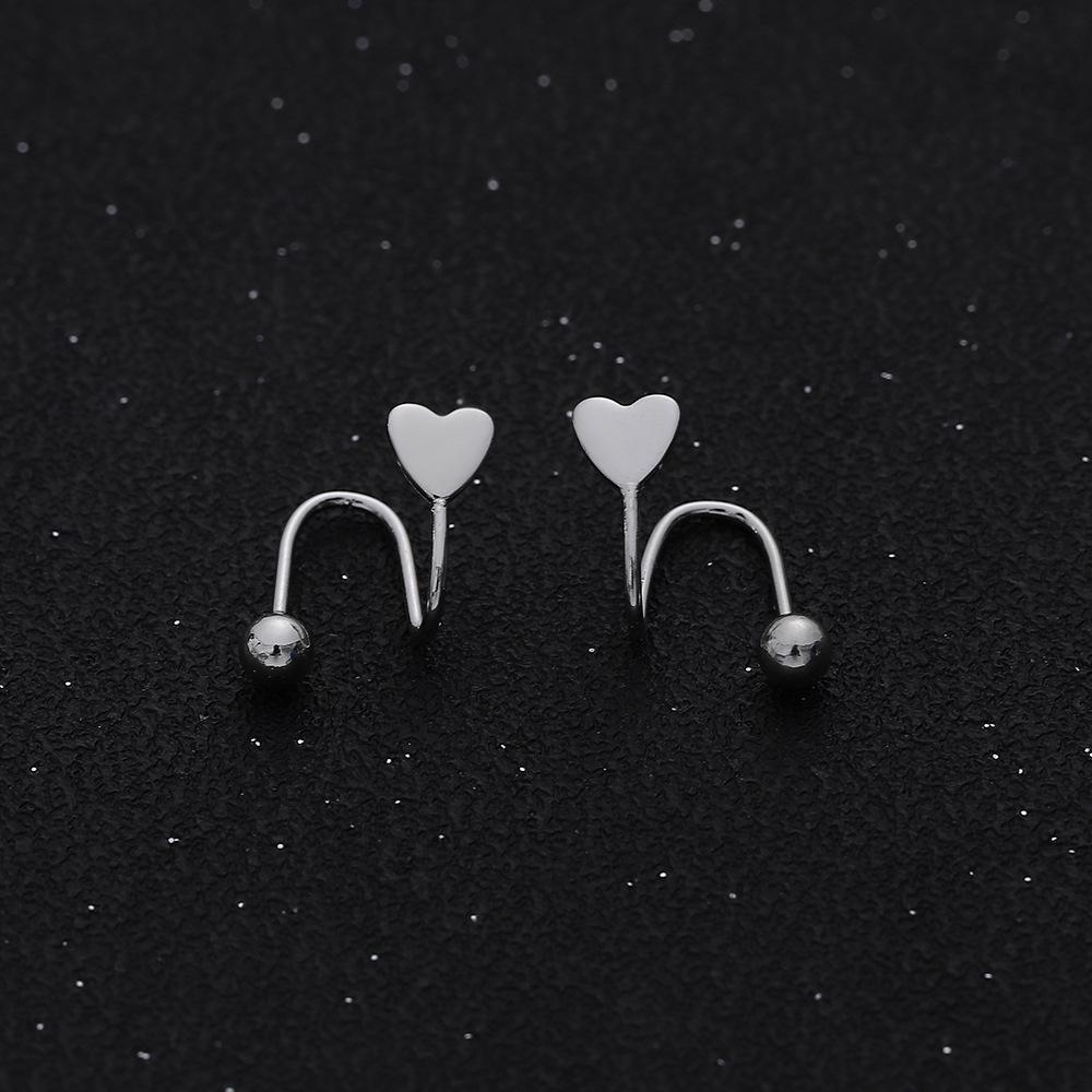 2 шт./компл. Серьги-каффы Ins Heart Ear для проколотых ушей, женские модные украшения, новые серьги-звезды в форме спирального сердца