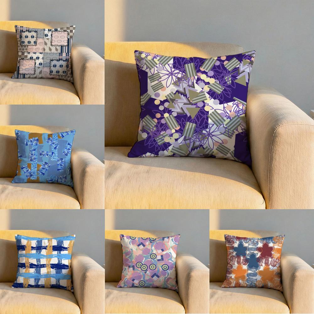 Colorful Patchwork Pattern Cushion Cover Soft Reversible Durable Pillow Cover MultiScene Use for Home Car Daily Comfort