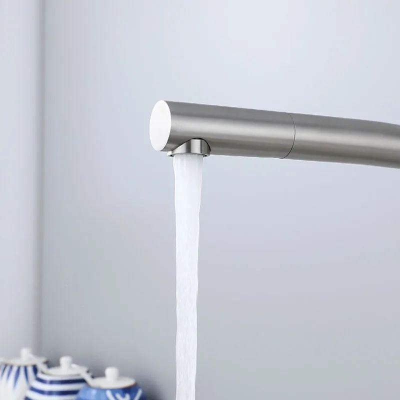 Nickel 304 Stainless Steel Kitchen Sink Faucet Single Hole Single Handle Rotatable Hot And Cold Mixed Water Wash Sink Tap