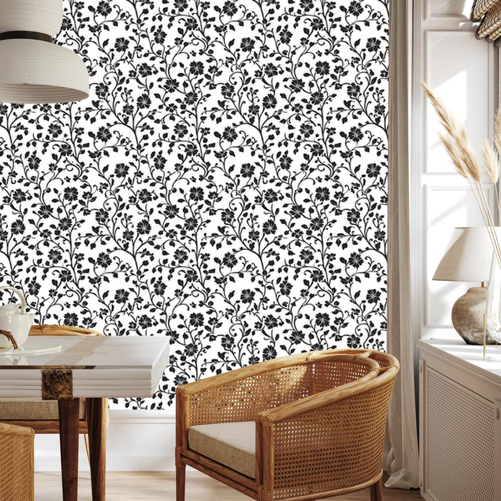 Wallpaper Black and white flowers gray, light gray and white 50x1000