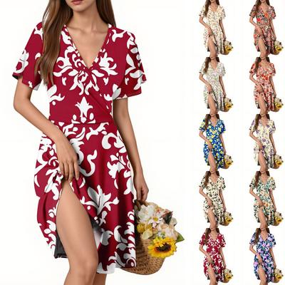 Женское платье с короткими рукавами, повседневное платье с V-образным вырезом ко Дню независимости