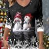 Christmas Snowman Print V-Neck Long Sleeve Color Block T-Shirt Women's Clothing Spring Fall Seasons Cute Gift Idea