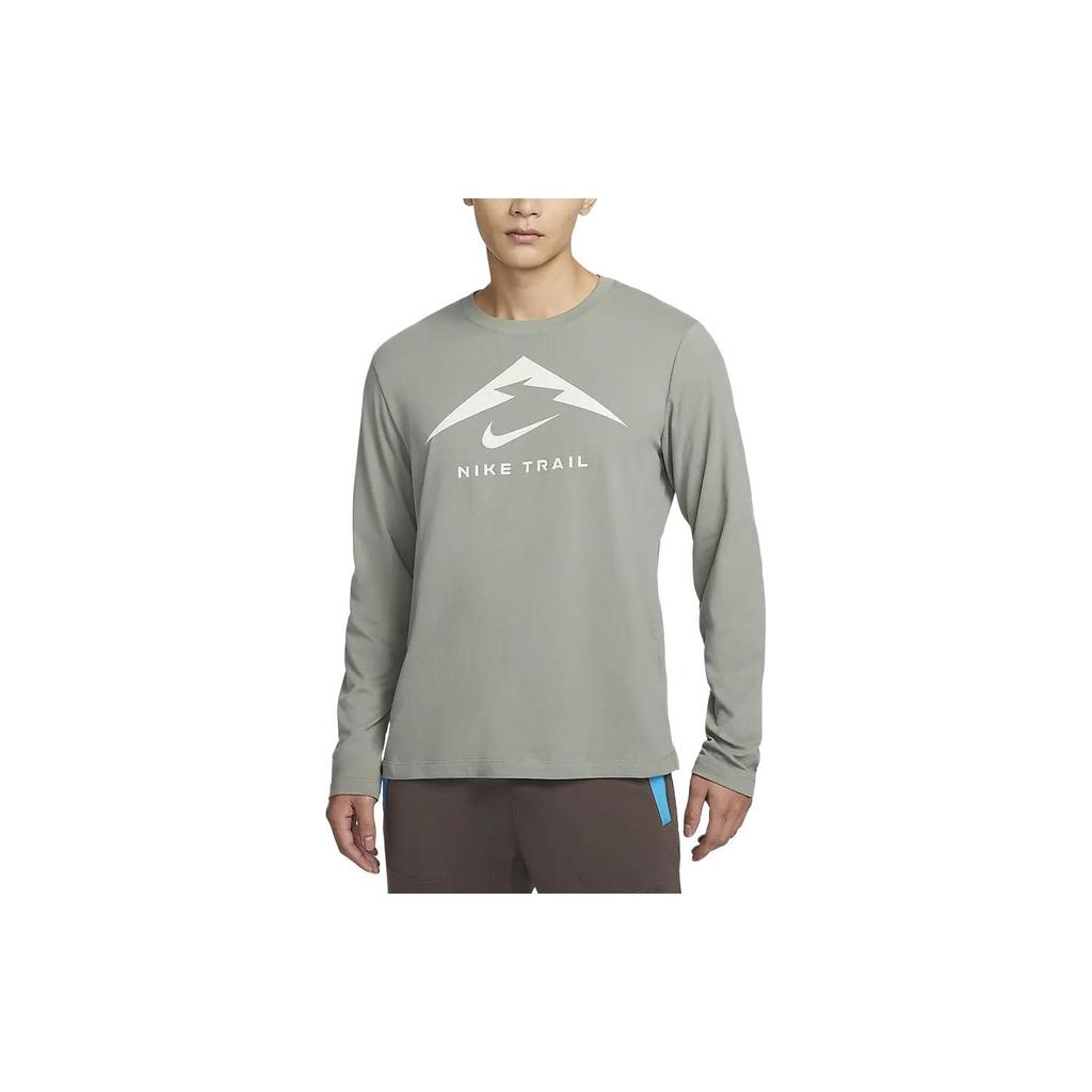 Nike Футболка Dri-FIT с круглым вырезом и принтом букв, быстросохнущая, повседневная, с длинным рукавом, в американском стиле, цвет темно-грязно-серый FN0828-053