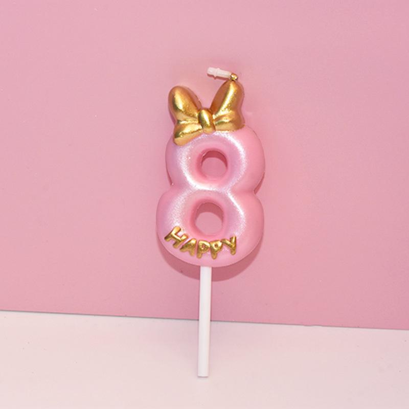Pink Bow Number Candle for Birthday Cake - Creative Princess Party Decoration