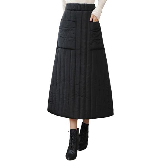Женская пуховая юбка Эластичная высокая талия Дизайн с большим подолом Юбка миди с карманами Однотонная юбка А-силуэта Ветрозащитная юбка