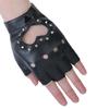 Women Heart Cutout Rhinestone Fingerless Gloves, Punk Faux Leather Half Finger Gloves for Dancing, Cosplay, Biking, Party, Performance
