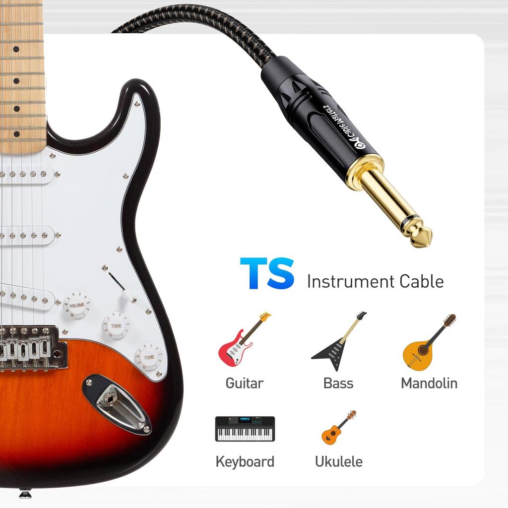 Cable Matters Гитарный кабель гитарный экран набор из 2 монофонических штекеров музыкальный инструментальный кабель TS прямой на штекер типа L 0,9 м 6,35 мм