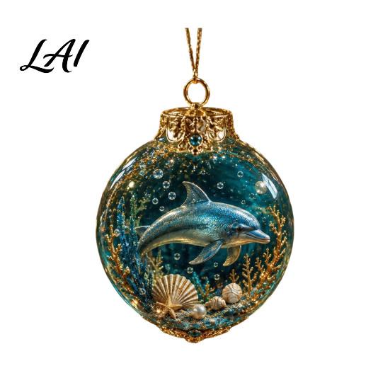 Ocean Lover Holiday Gifts Themed Christmas Ball Ornaments Light Up Clear Baubles with Jellyfish Turtle Octopus Decorative Orbs for Party Seahorse