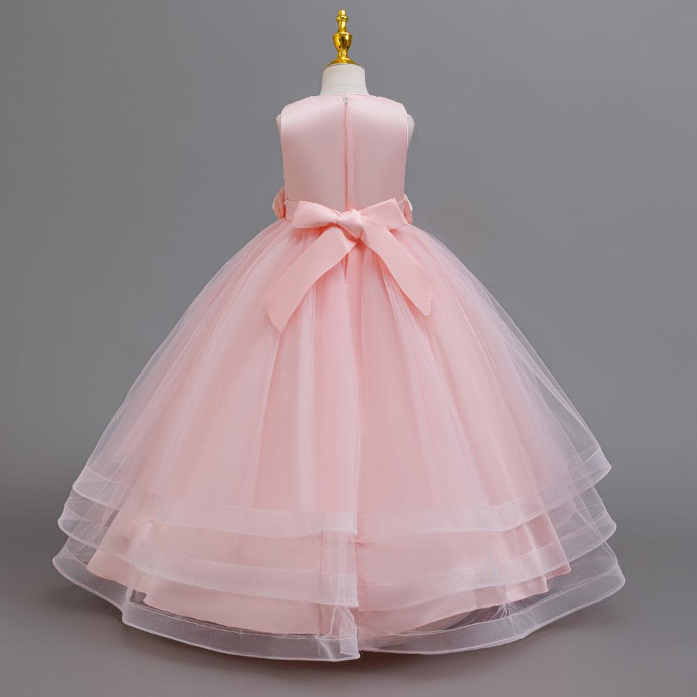 Платье для вечеринки для девочек, юбка, цветочное сетчатое тюлевое платье-пачка, для детей среднего и старшего возраста, длинный рождественский костюм для выступления 632 Детское принцессное