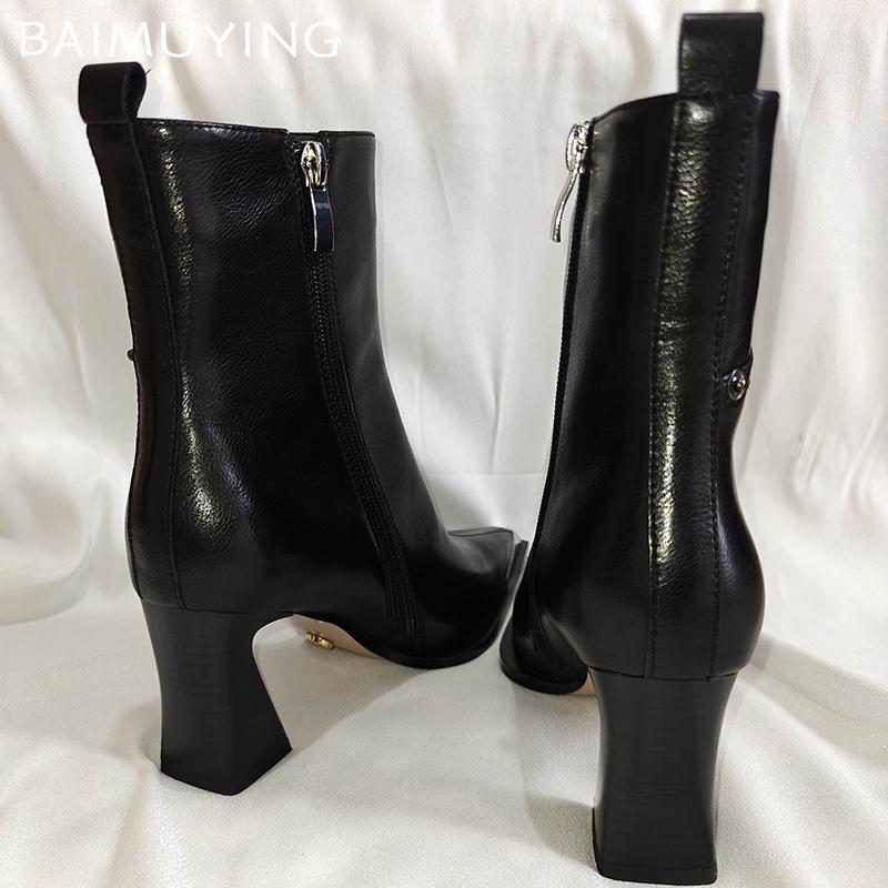 Кожаные массивные женские ботильоны с острым носком, элегантные туфли на среднем каблуке 2025 года, модные туфли-лодочки в готическом стиле, зимние туфли-челси Botas De Mujer