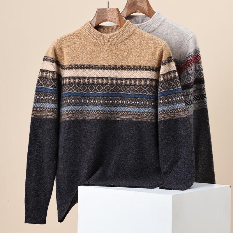 Hengyuanxiang Men's Striped Pure Wool Sweater