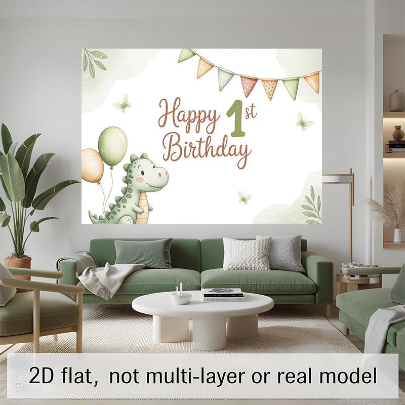 Happy Birthday Dinosaur Theme, 1pc Polyester Party Backdrop Banner, Photo Booth Background, Wall Decor