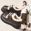 Fleece British Style Small Leather Shoes Women's Autumn and Winter New Fluffy Snow Boots Thick-soled Warm Cotton Shoes