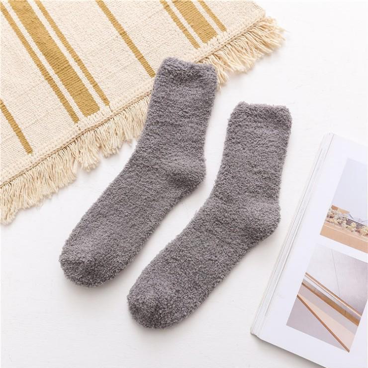 Мужские однотонные толстые теплые носки для сна средней длины - осенне-зимние носки с полукружием из бархатной пряжи и перьев кораллового цвета