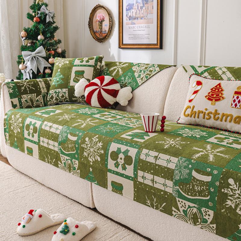 Christmas Sofa Seat Cover Non-Slip Chenille Sofa Pad Towel New Year Xmas Decorative Couch Slipcovers Home Party Decor