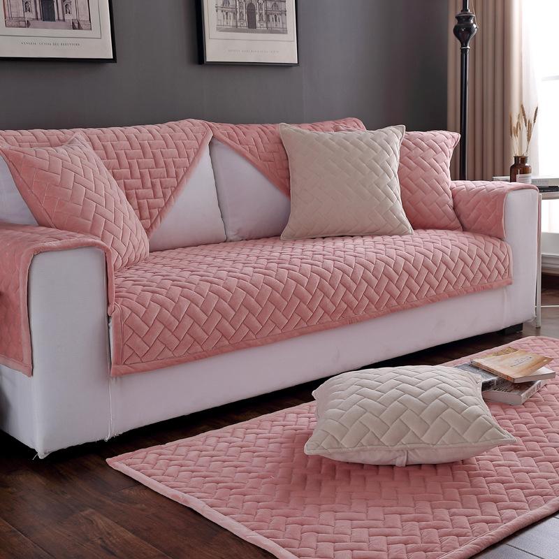 Зимняя хрустальная бархатная подушка для дивана, однотонная, простая, современная, плюшевая, утолщенная, нескользящая, чехол для дивана из цельного дерева, чехол