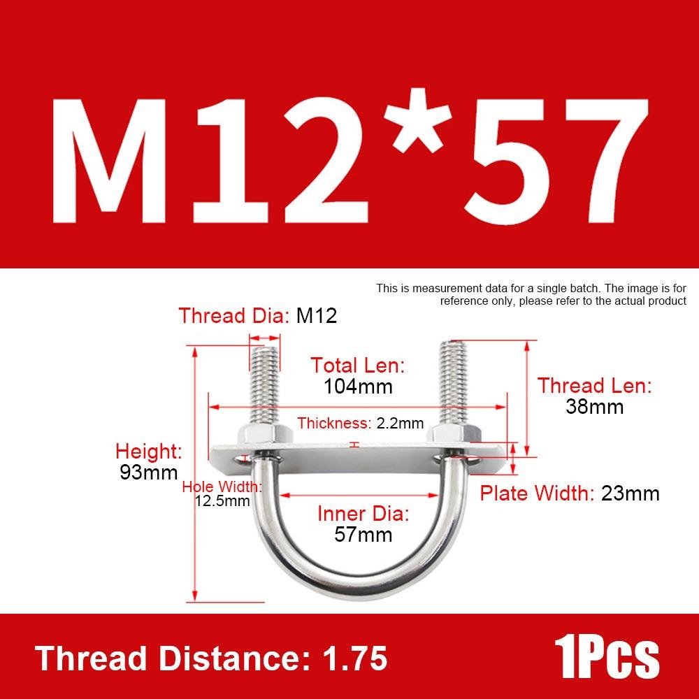 1Set New 304 Stainless Steel M12 Round Tube Clamp With Baffle Screws Pipe U-clamp Round Bolt for Round Tube