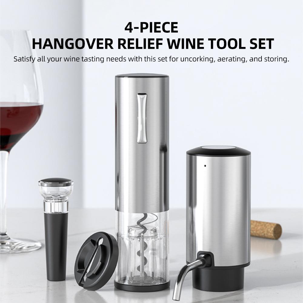 Electric Wine Opener 4-in-1 Set with Bottle Opener, Wine Decanter Pump with Aerator, Foil Cutter