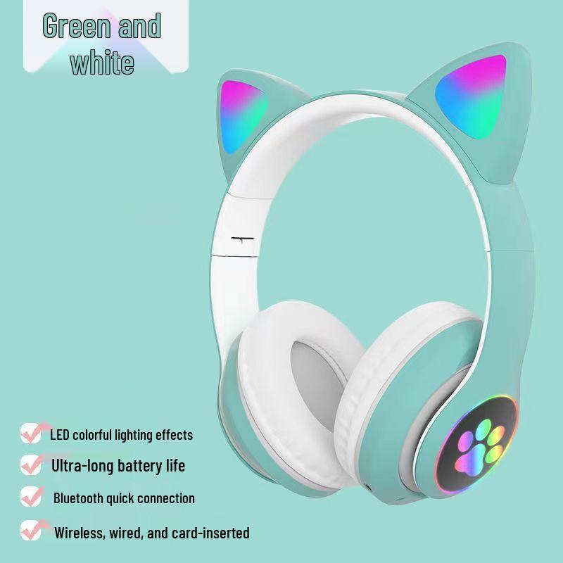 Светящиеся Bluetooth-наушники-повязка с ушками кошки STN28