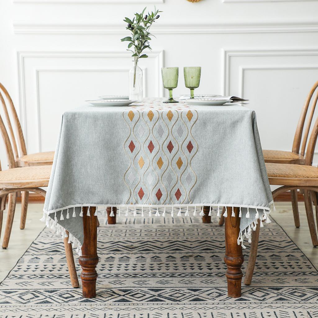 New Chinese Tablecloth Fabric Art Cotton Linen Simple Rectangular Dining Table Tassel Lace Tea Table Desk Tablecloth