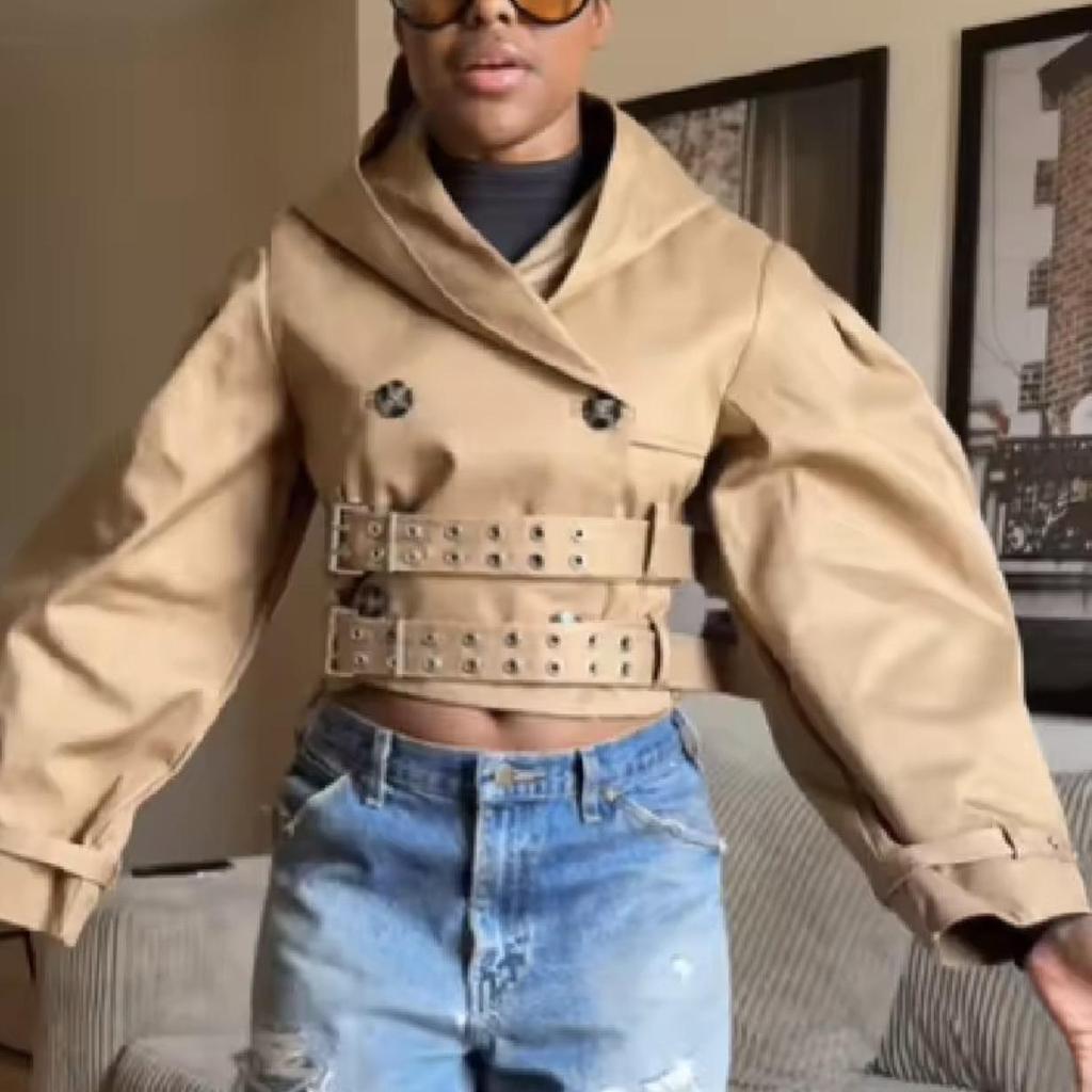 Женское европейское и американское двубортное пальто с лацканами - Повседневная модная модель с акцентом на талию