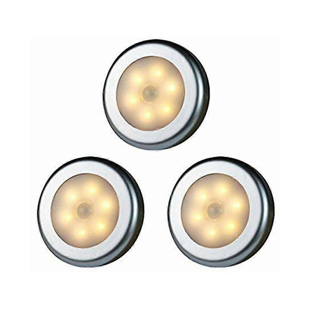 Wireless Motion Sensor LED Lights (3 Pieces) for Closet, Stairs, Hallway, Kitchen, Bedroom (Silver Warm Light)