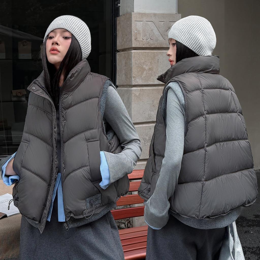 Women's new casual versatile stand-up collar warm vest women's short cotton vest outer top trendy