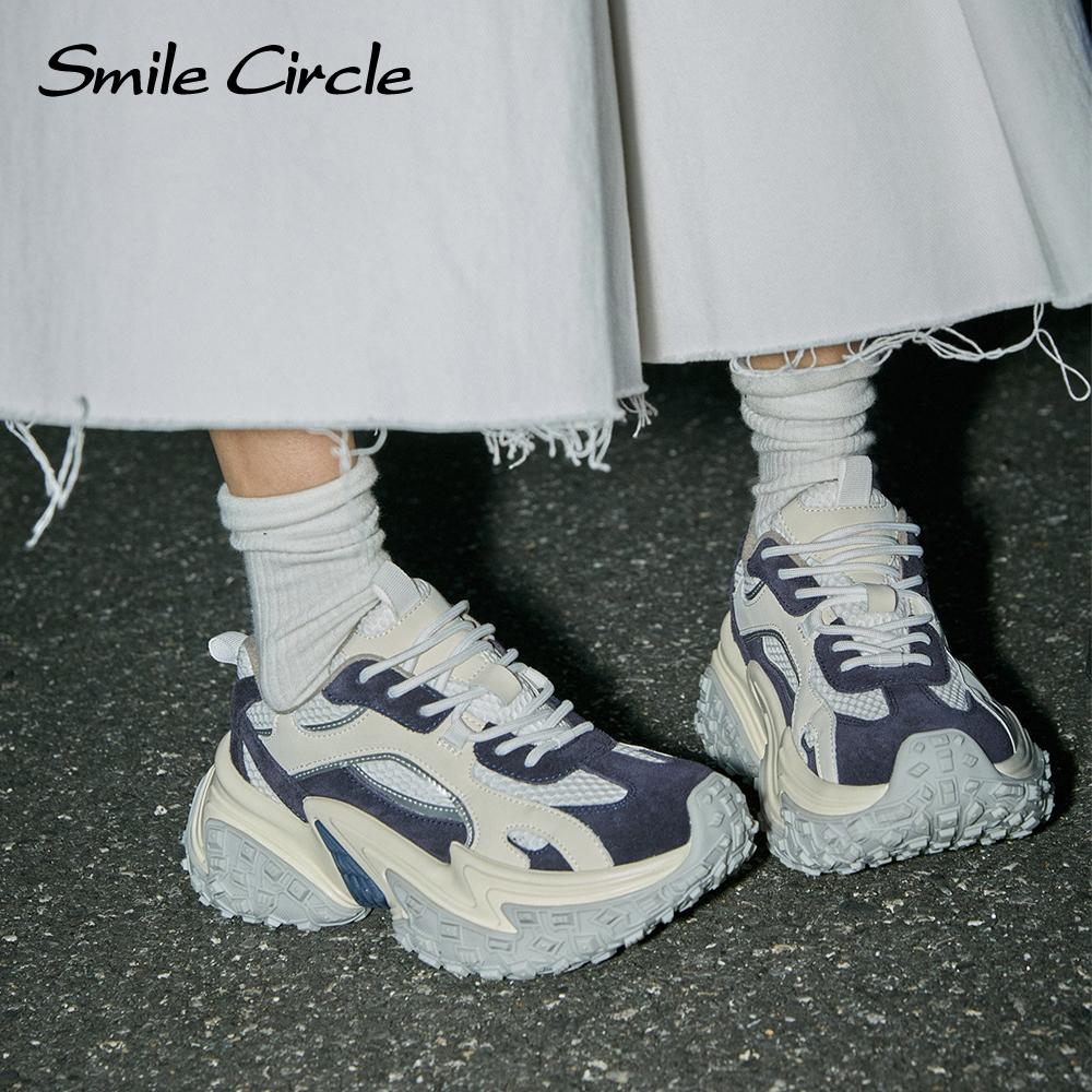 Модные женские кроссовки с круглым носком на шнуровке, удобные повседневные туфли на толстой подошве