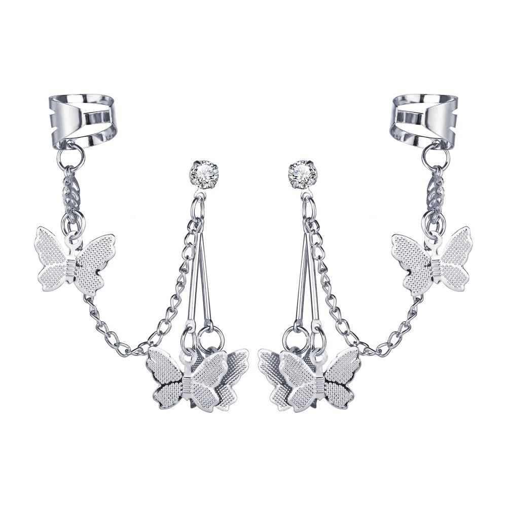 Ear Clip Butterfly Stud Earrings For Women Ear Clip Chain Fashionable Earrings For Women