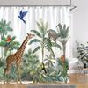 Tropical Botanical Jungle Animal Shower Curtain Coconut Flamingo Giraffe Bluebird Polyester Fabric Shower Curtain Bathroom Decor