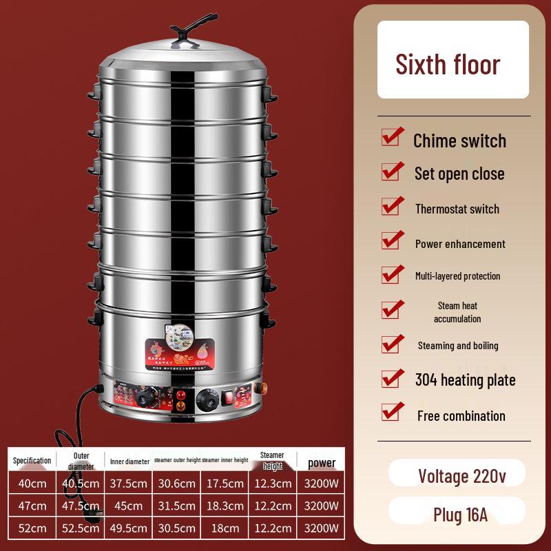 Многоярусная электрическая пароварка из нержавеющей стали для домашнего использования - Большая вместимость с решеткой для приготовления на пару булочек