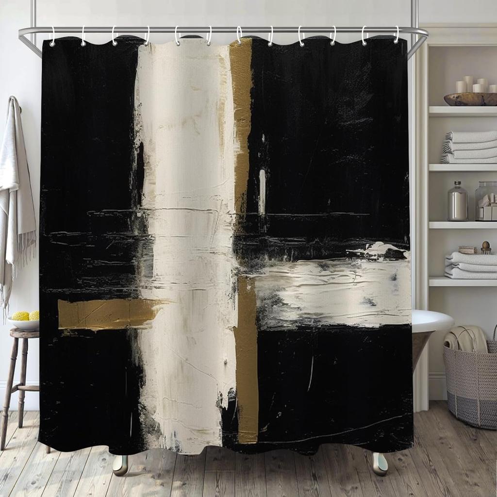 Brown Beige Shower Curtain for Bathroom,Black Grey White Boho Shower Curtain Set,Oil Painting Abstract Fabric Modern Waterproof
