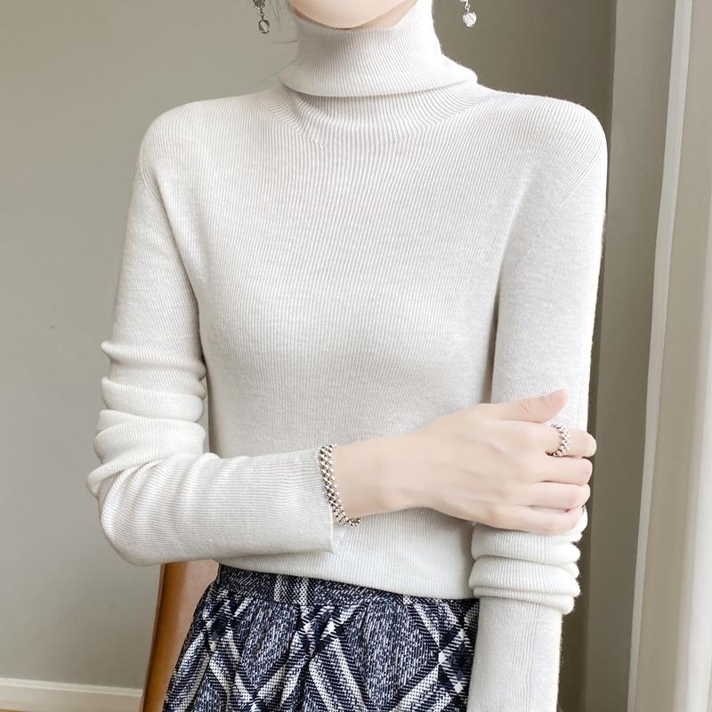 Осенне-зимний женский свитер со сложенным воротником, женский однотонный свитер с утолщенным низом, большой размер, эластичный внутренний женский трикотаж