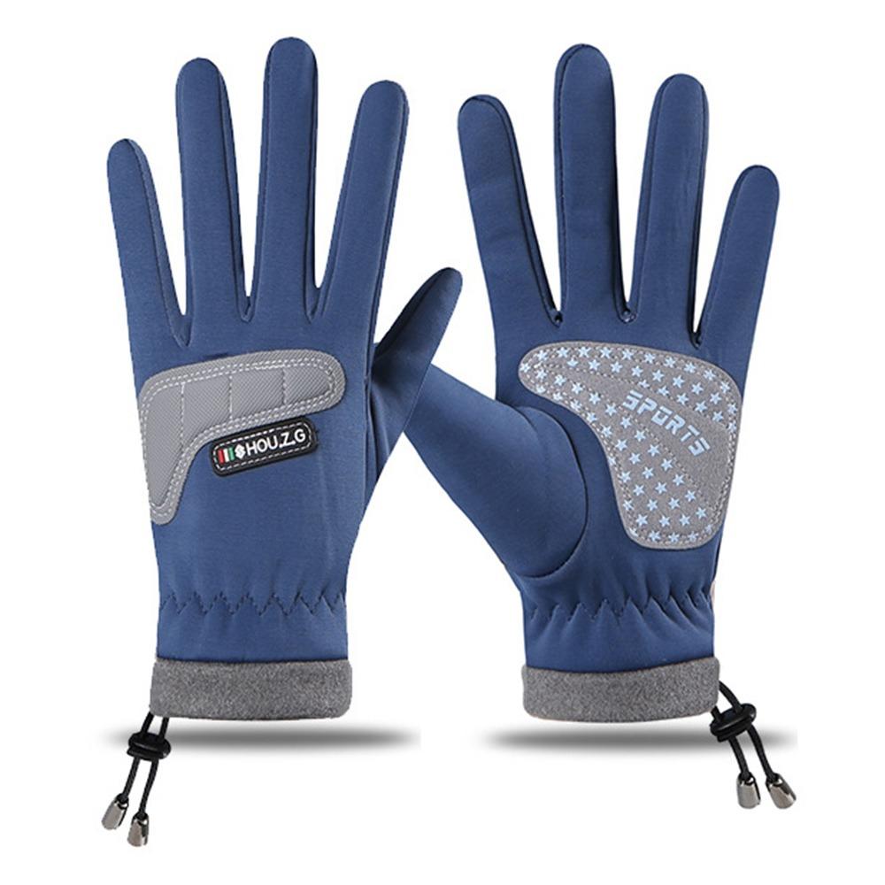 Drawstring Cycling Children's Gloves Keep Warm Fleece Lined Anti Slip Gloves Autumn Winter Style Thicken Outdoor Play Gloves