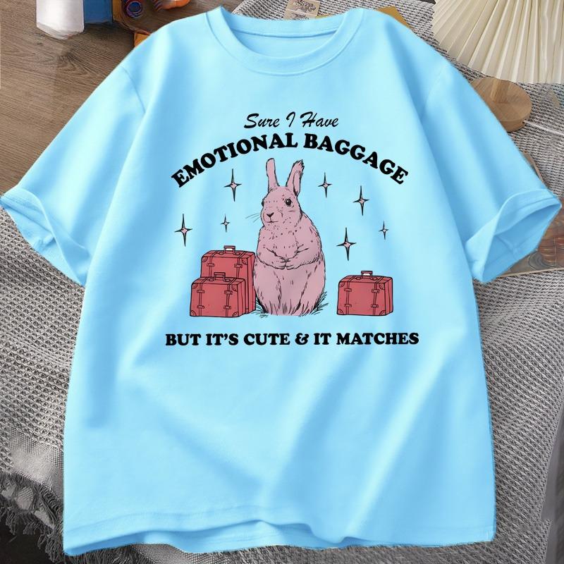 Sure I Have Emotional Baggage Funny Unisextal Health T Shirts Women Unisex Vintage Rabbit Tee Shirt Summer Short Sleeve Graphic Tees