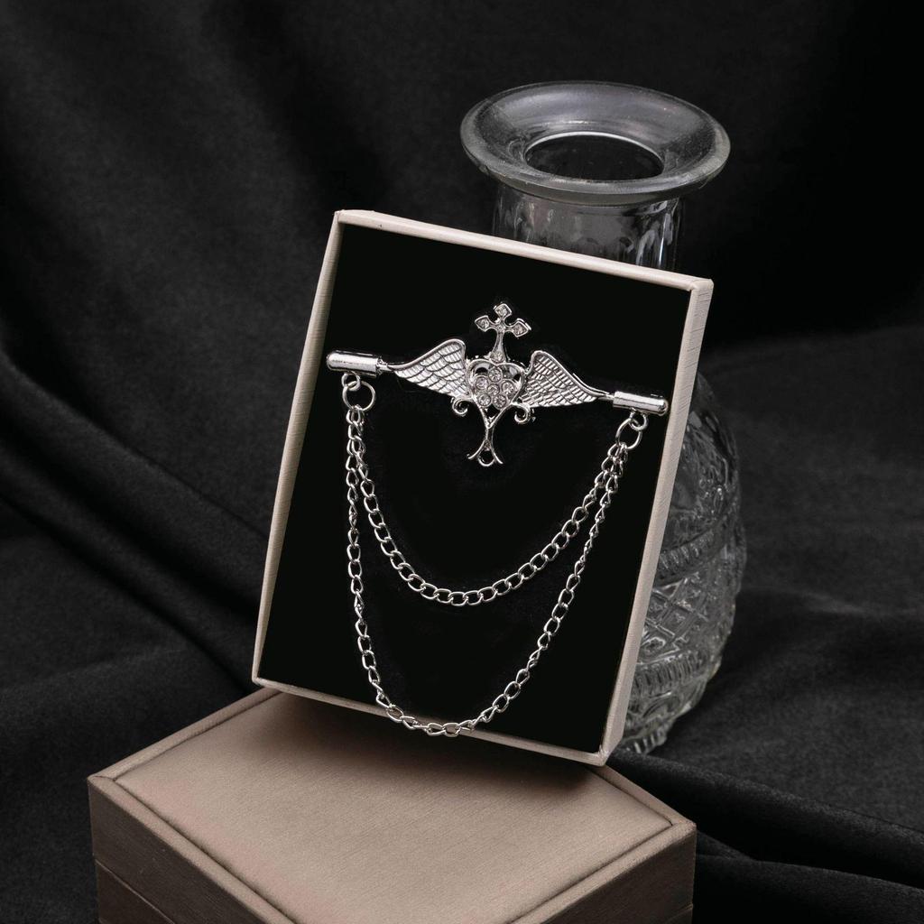 Европейская и американская мода Двухслойная цепочная брошь - Дизайн в стиле британского двора с крестом и нотой для мужчин