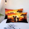 Sunset Mountain Range African Grassland Elephant Duvet Cover Soft Comfortable Bedding Set Wildlife Theme Quilt Cover Pillowcase