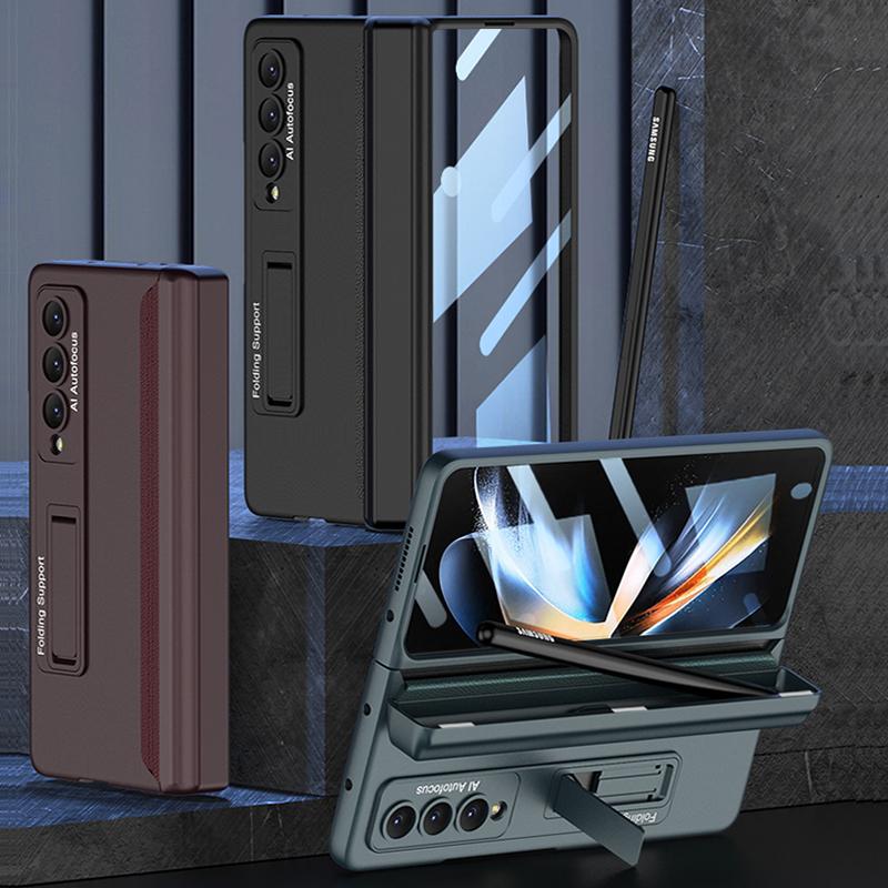 Складной держатель для ручек, шарнирный чехол для Samsung Galaxy Z Fold 4, 5G, кронштейн-подставка, жесткий чехол для ПК, стеклянная пленка