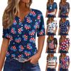 Жен. Футболка Футболка С принтом Пуговицы С короткими рукавами Повседневные Выходные Мода Классический V-образный вырез Обычный Верх