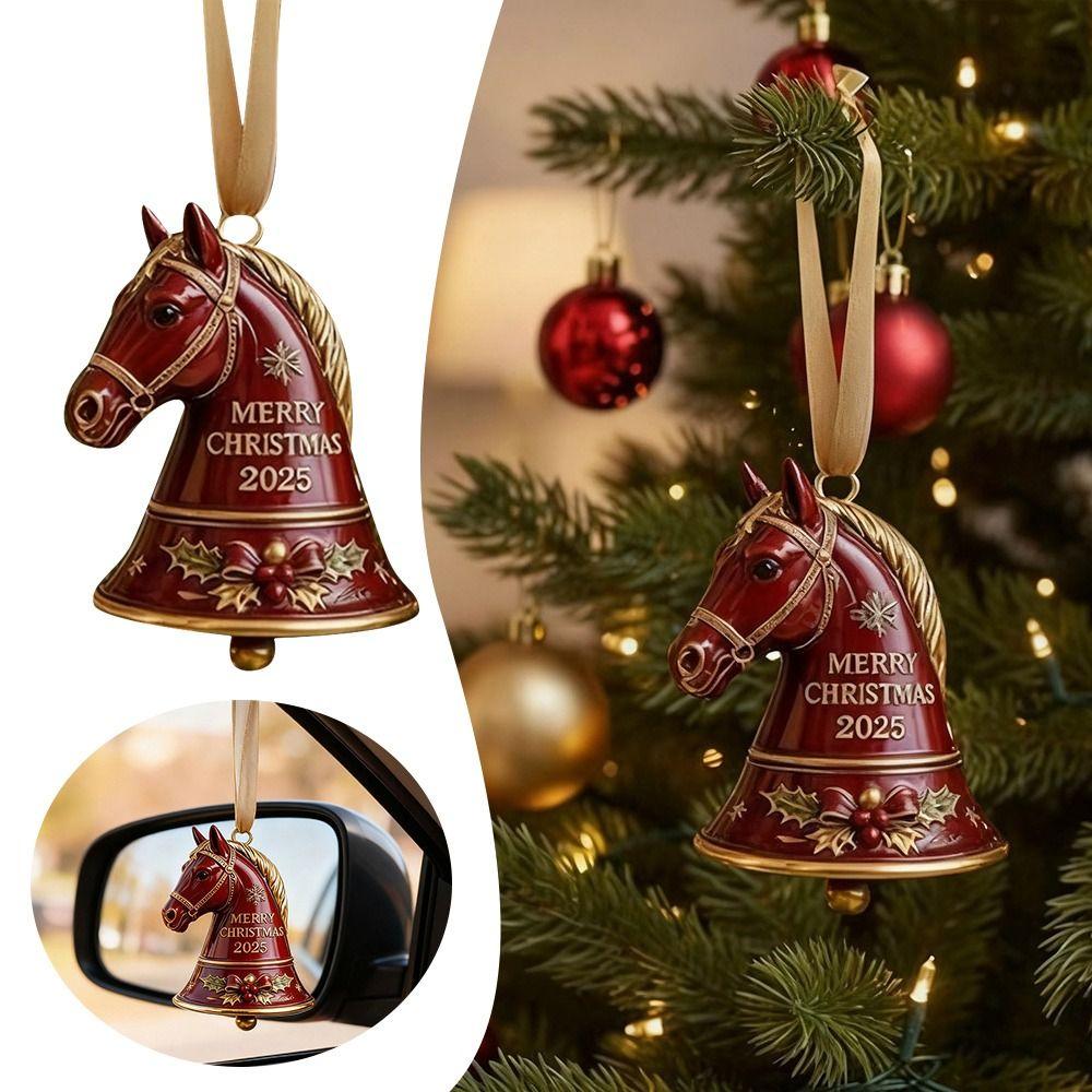 High Quality Creative Handmade Horse Bell Ornament Alloy Red Car Horse Pendant Christmas Hanging Pendant New Year Decoration