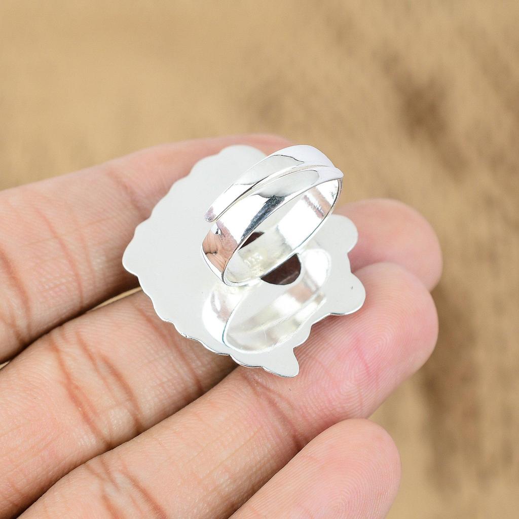 Natural Sunstone Gemstone Multi Stone Red Adjustable Ring 925 Sterling Silver