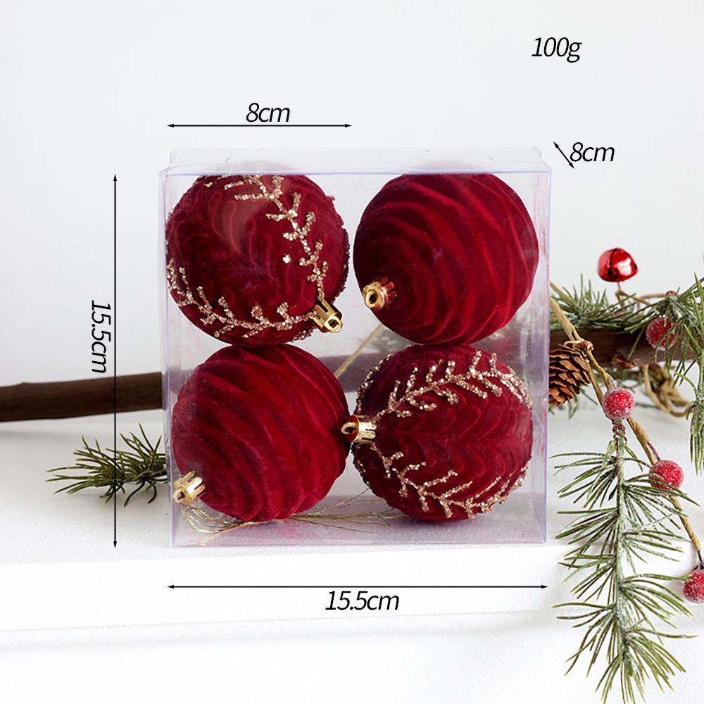 Темно-красные flocked рождественские елочные шары - Покрашенные жемчужные DIY подвесные украшения для праздничных композиций
