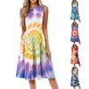 Women's Casual Fashion Tie-Dye Printed Round Neck Sleeveless Solid Color Midi Dress