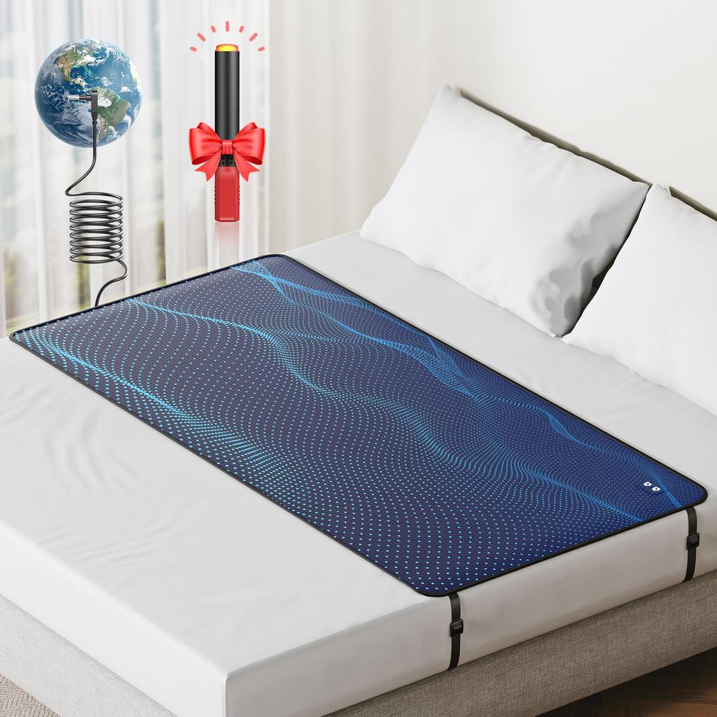 Grounding Mat for Bed, Earth Connected Sheets with Grounding Cord & Tester (Black, Queen)