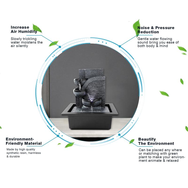 Desktop Flowing Water Waterfall Fountain with White LED Light for Company Office Wealth Feng Shui Tabletop Ornaments Home Decor