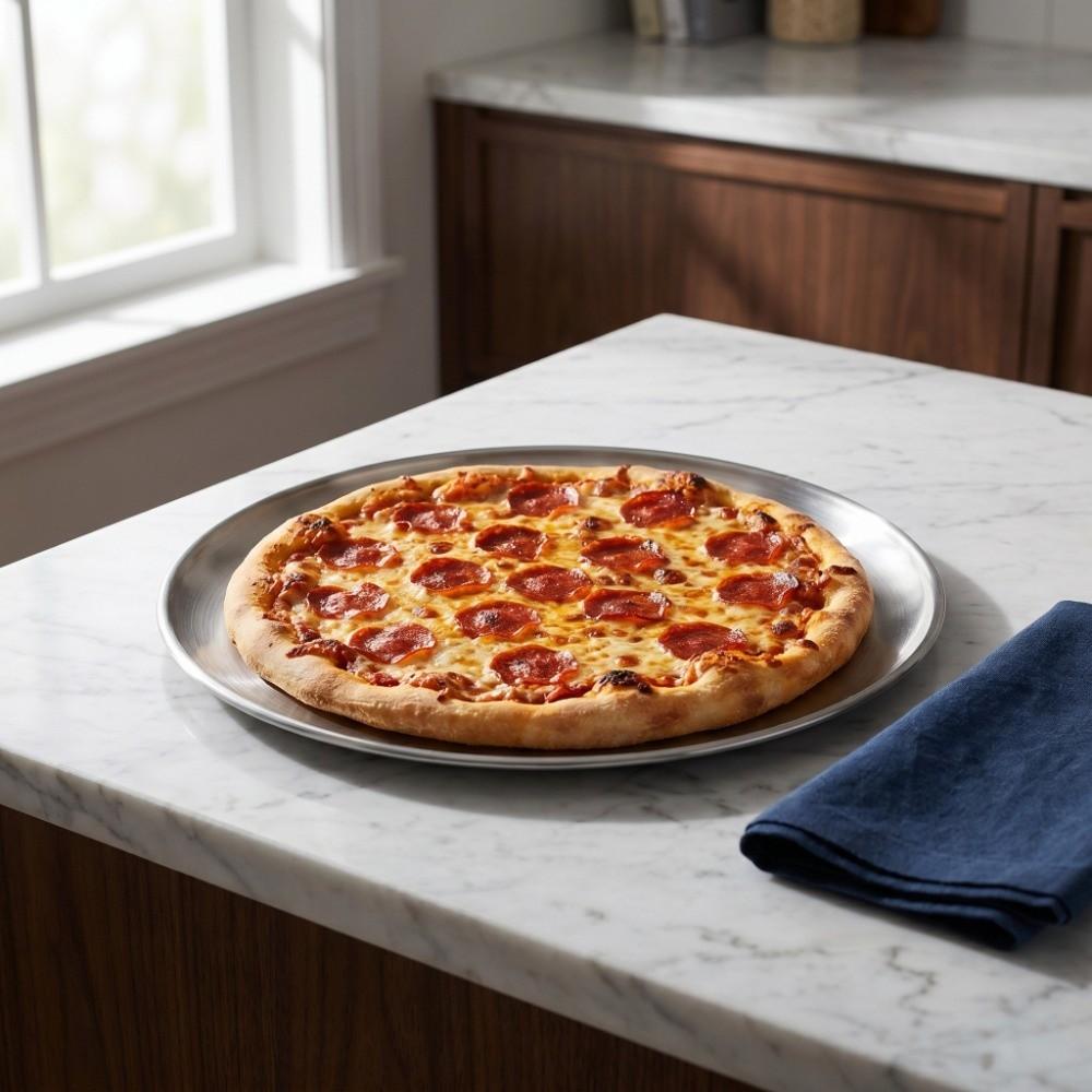 Round Stainless Steel Fruit Pan Brushed Round Pizza Tray Dessert Fruit Western Cuisine