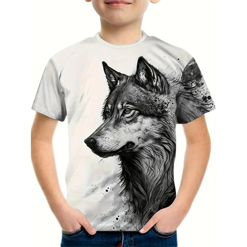 Летняя футболка с круглым вырезом и 3D-принтом с волком, модная, повседневная, крутая, с коротким рукавом, детская, для мальчика