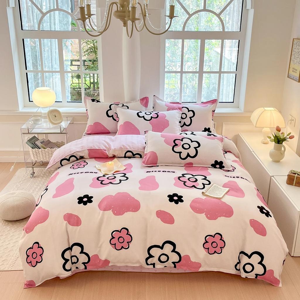 Маленький свежий комплект из четырех предметов из чистого хлопка с потертостями, приятная к коже простыня, пододеяльник из стиранного хлопка, комплект из трех предметов для общежития