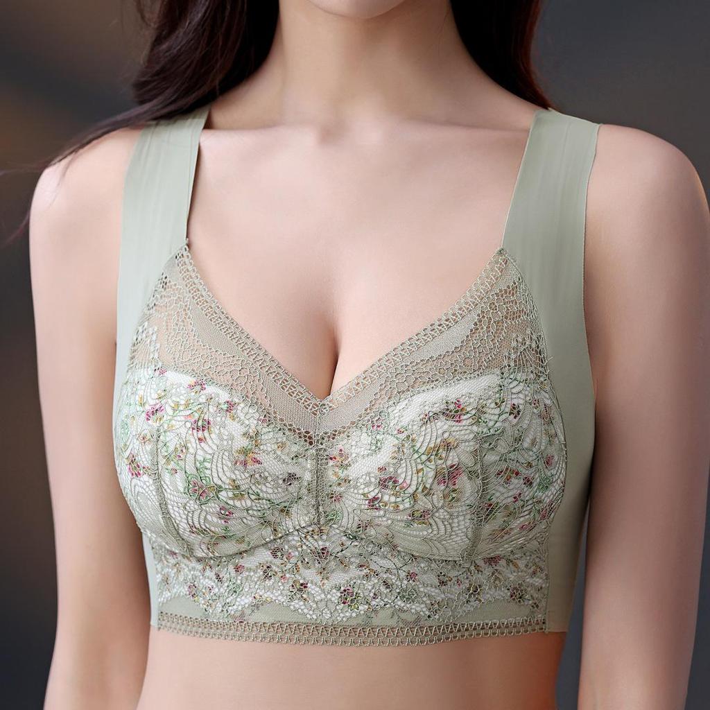 Большой ультратонкий бесшовный бюстгальтер из цветочного кружева: Регулируемая, беспроводная, антипровисающая, фиксированная чашка