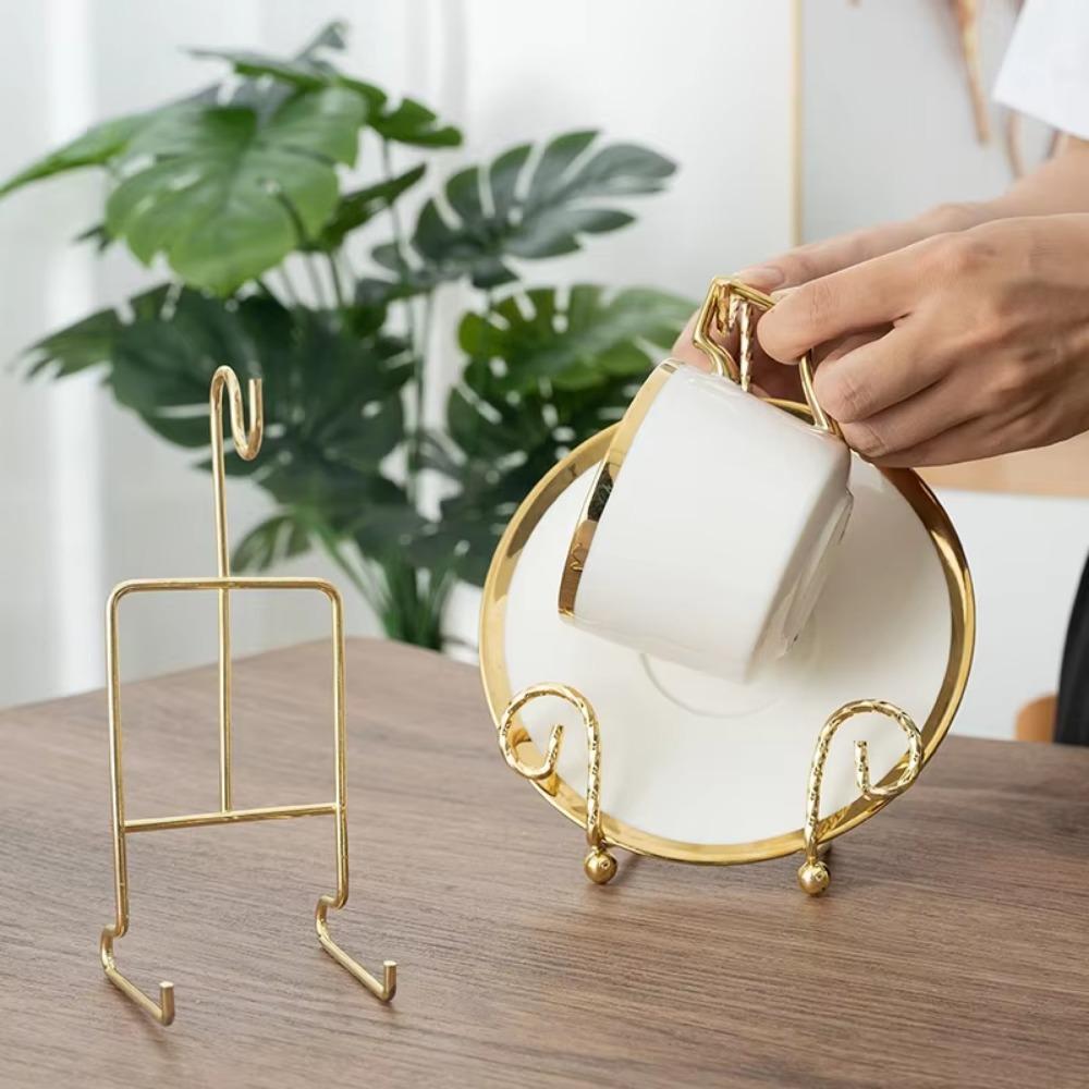 Simple Gold Metal Display Rack Eye Catching Modern Mug Rack Light Luxury Tea Cup Tray Home Decor